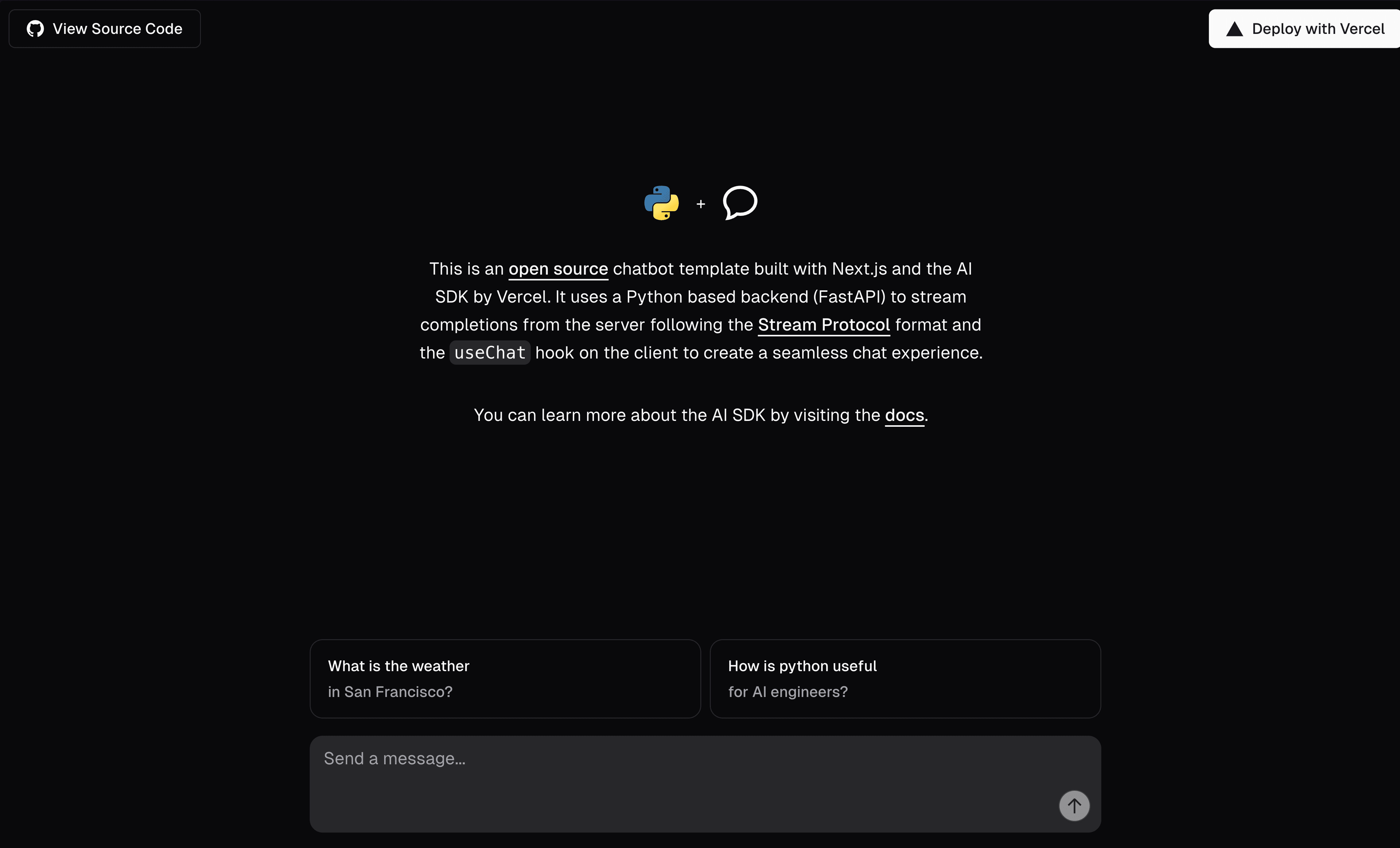 vercel ai sdk and fastapi example