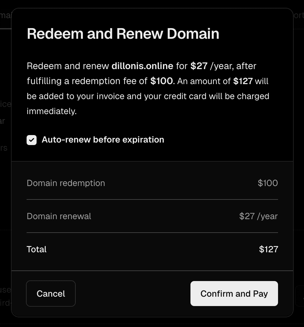 The Redeem Domain Modal