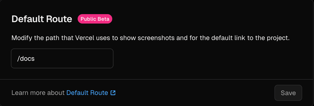 Setting to specify the default route for the project.