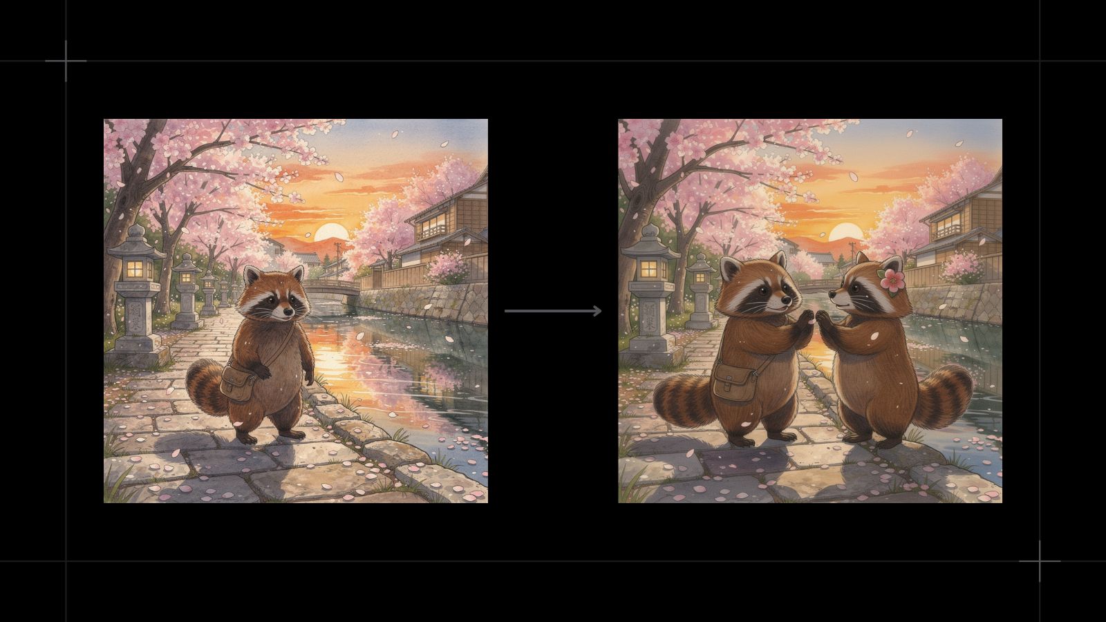 "Edit this to make it two tanukis on a date"