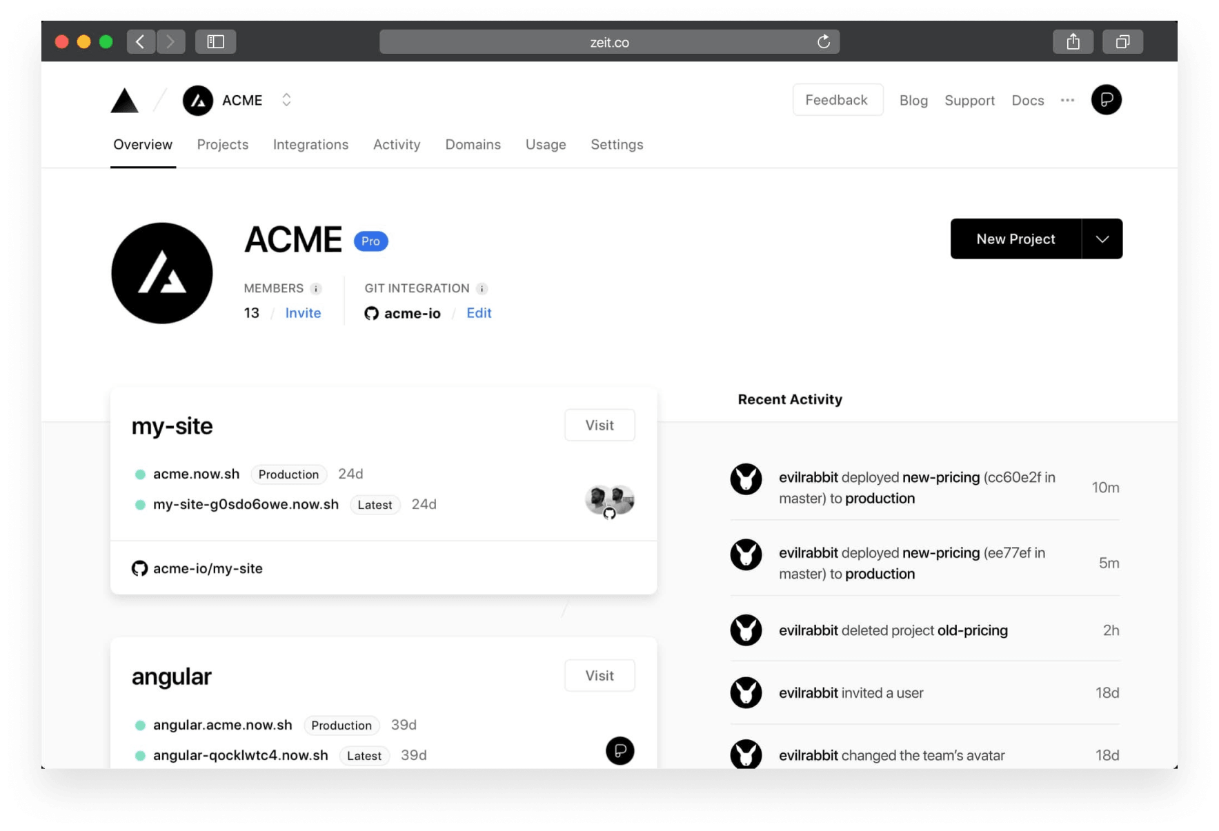 The new Vercel Dashboard.