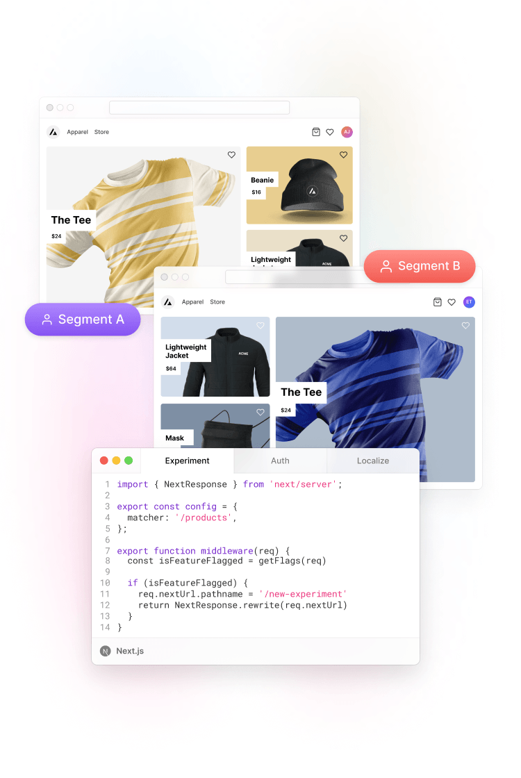 A/B testing and feature flags, directly in your code with Edge Middleware