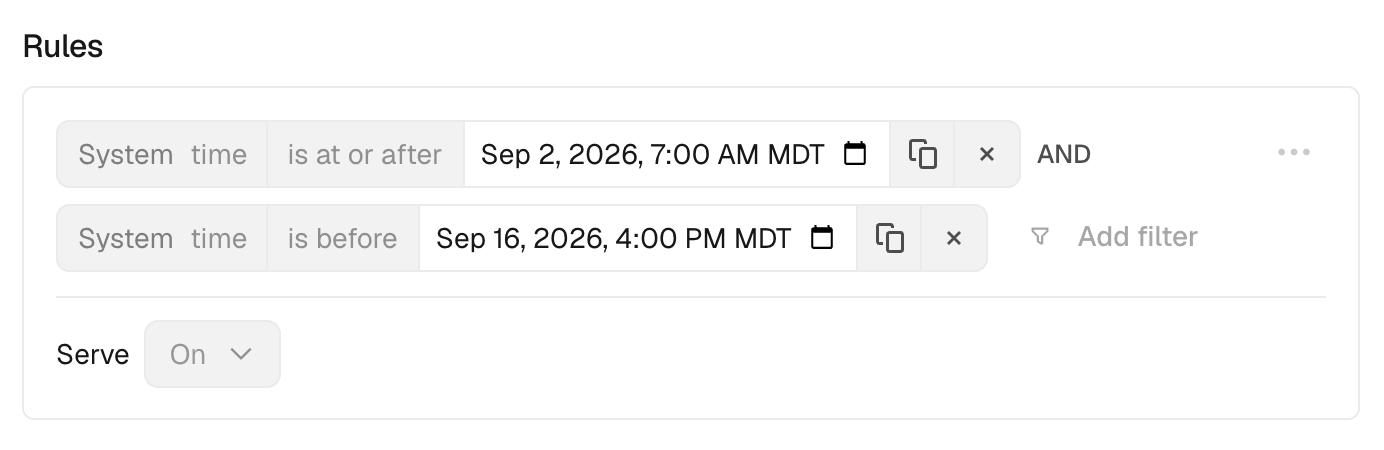 A rule that serves the On variant between two dates.