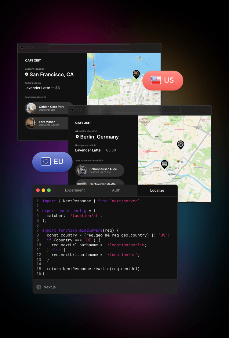 Personalize content based on geolocation headers with Edge Middleware