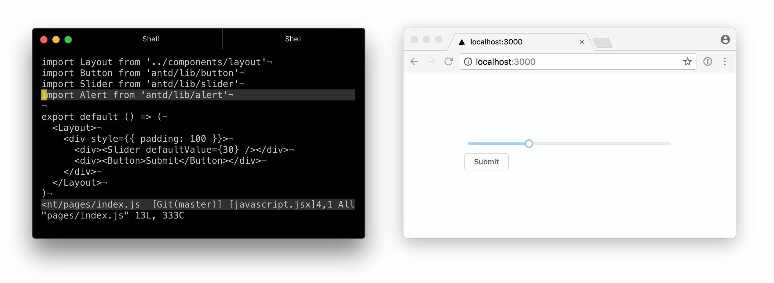 The gif shows a syntax error being hot reloaded with the new¬ colors.
